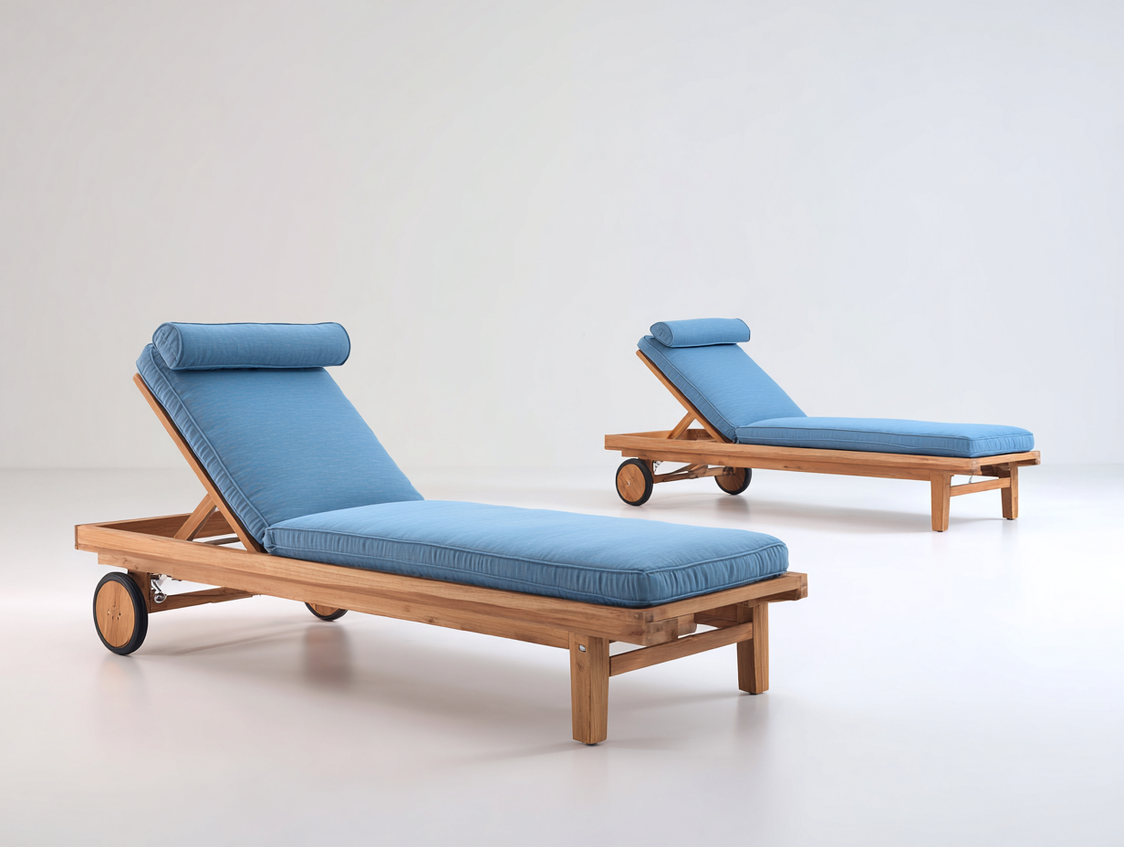 Sonnenliege 2er Set aus Holz 200x70x85 cm - Holzfarben Blau - verstellbare Gartenliege mit Rollen-Nodidwell