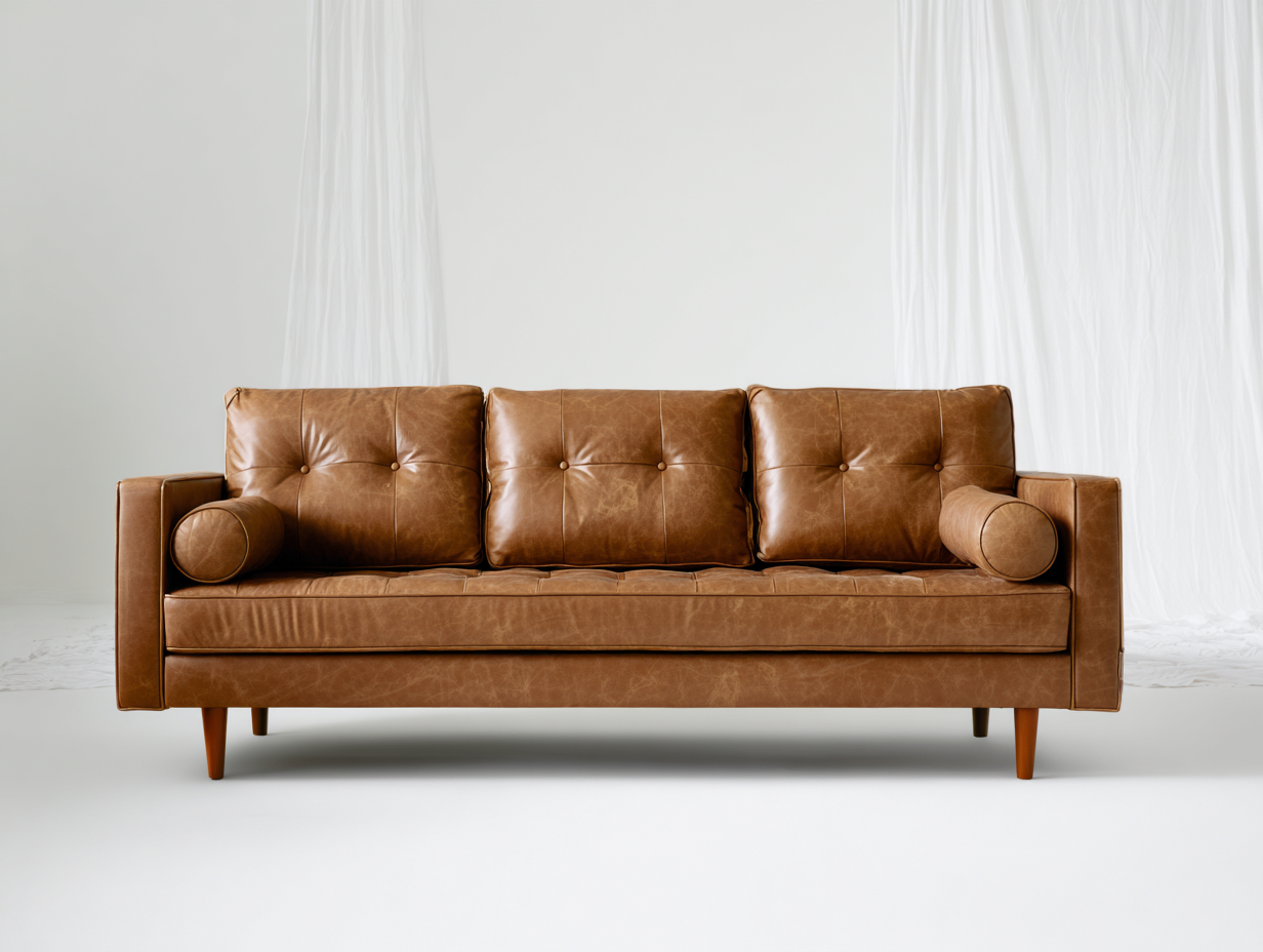 3 Sitzer Sofas Kunstleder Holz 220x90x82 cm - Cognac Braun - modernes Sofa für Wohnzimmer-Nodidwell