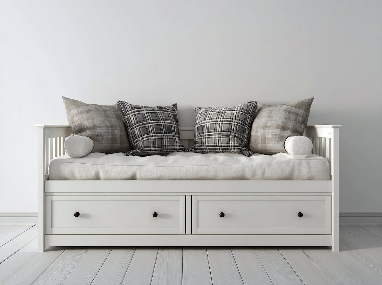 Schlafsofa aus Holzwerkstoff und Stoff 210x100x90 cm - Weiß - Modernes Tagesbett mit 2 Schubladen für Schlafzimmer und Gästezimmer-Nodidwell