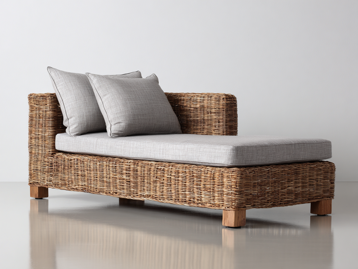 Sonnenliege aus Rattan und Holz 200x90x78 cm - Natur Grau - rustikale Liege für Terrasse und Garten-Nodidwell
