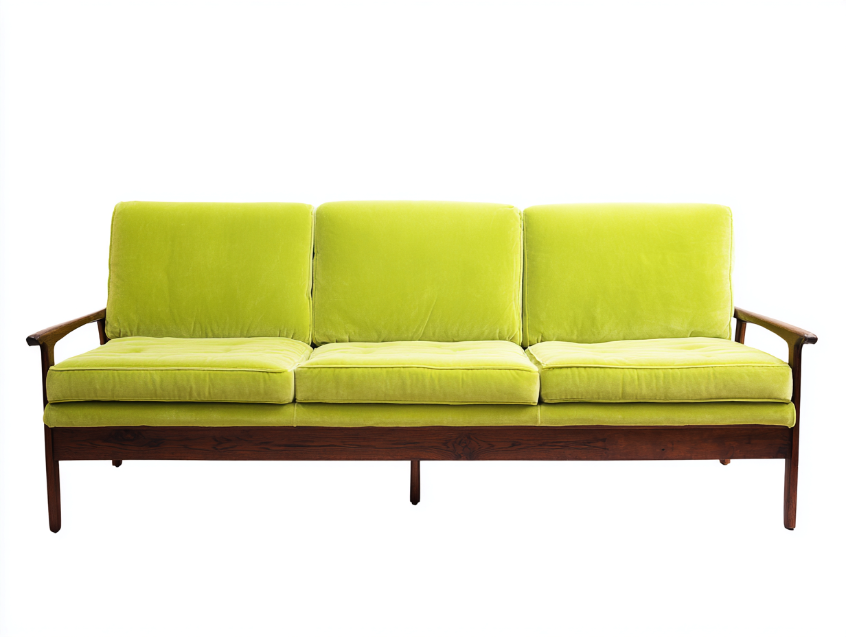 3 Sitzer Sofas Samtstoff Holz 215x85x82 cm - Limettengrün Dunkelbraun - Retro Sofa für Wohnzimmer-Nodidwell