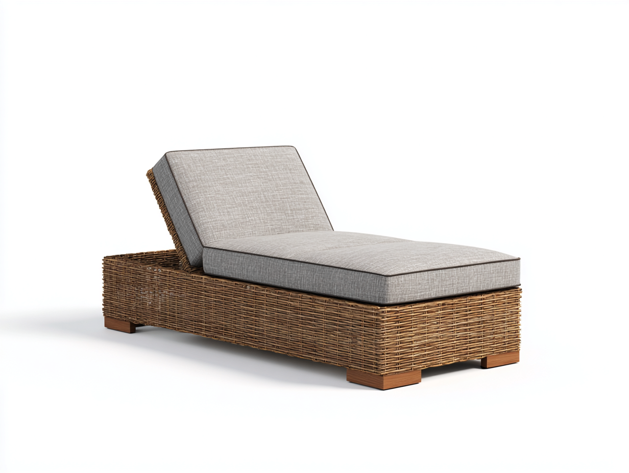 Sonnenliege aus Polyrattan und Stoff 200 x 70 x 82 cm Naturbraun Grau für Garten modernes Design mit verstellbarer Rückenlehne-Nodidwell