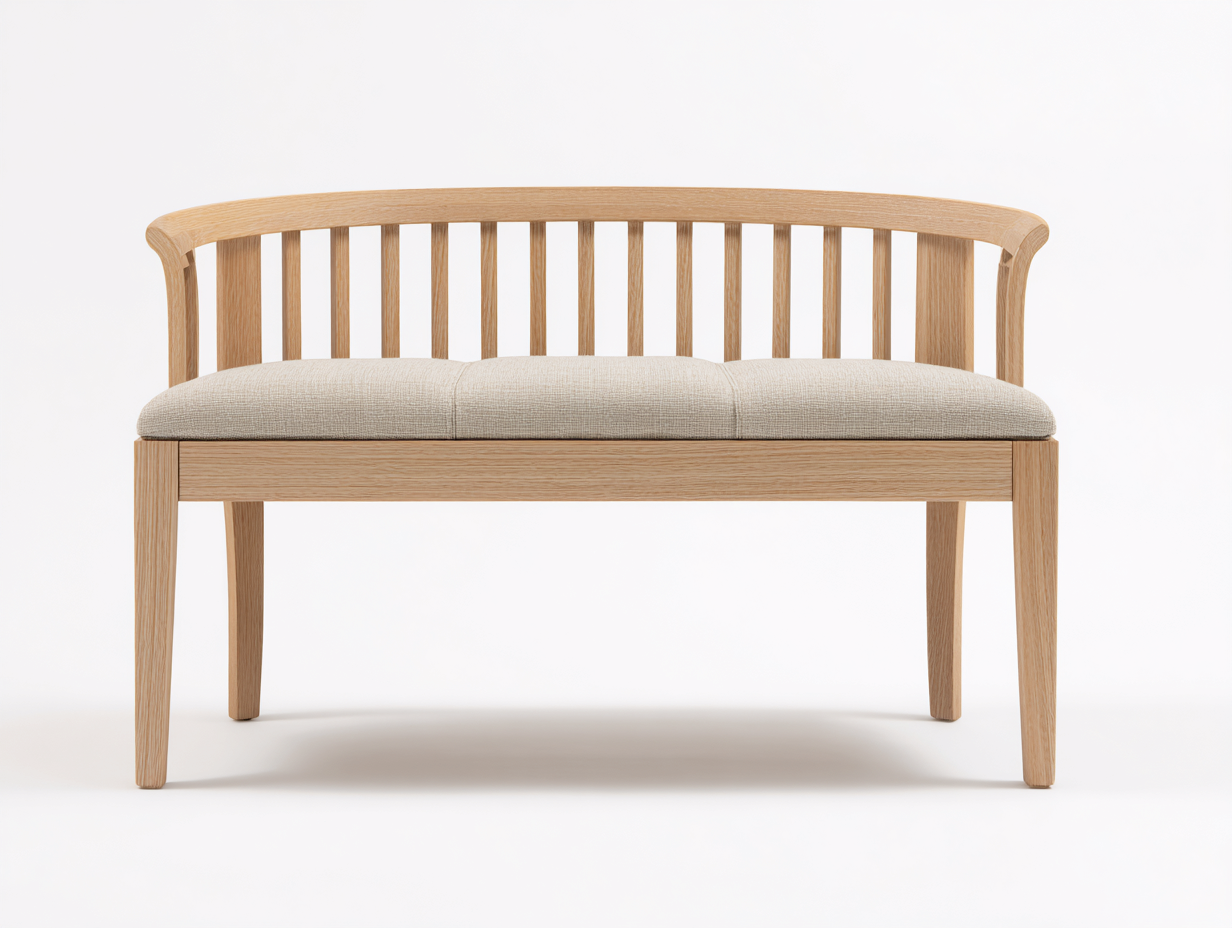 Gartenbank aus Holz und Stoff 130 x 55 x 78 cm Naturholz Beige für Garten modernes Design mit Leistenrücken und Sitzpolster-Nodidwell