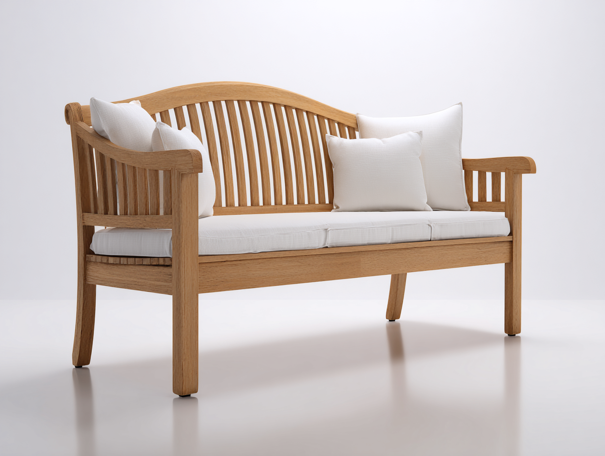 Gartenbank aus Holz 160 x 65 x 92 cm Naturholz Cremeweiß für Garten klassisches Design mit Armlehnen und Sitzauflage-Nodidwell
