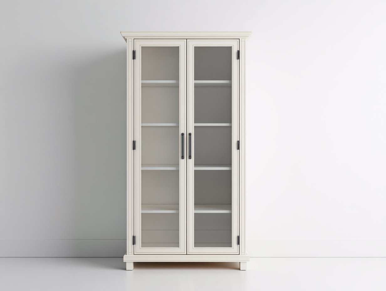 Vitrinen Schrank aus Holzwerkstoff und Glas 95x42x180 cm - Creme - klassischer Stauraum mit 2 Glastüren-Rivaraabode
