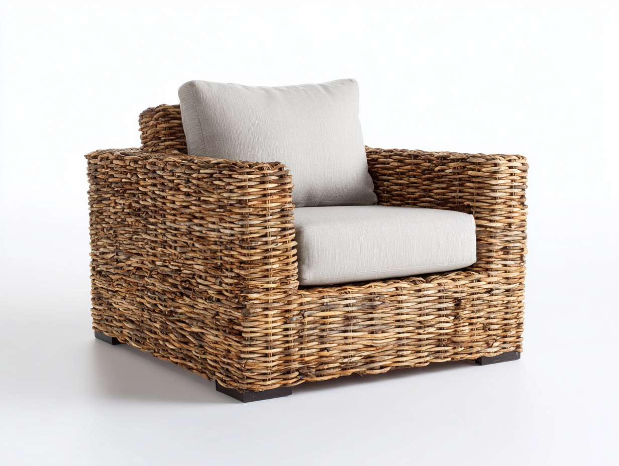 Polyrattan Gartensessel aus Geflecht 106x92x82 cm - Natur Hellgrau - breiter Loungesessel mit Armlehnen-Rivaraabode