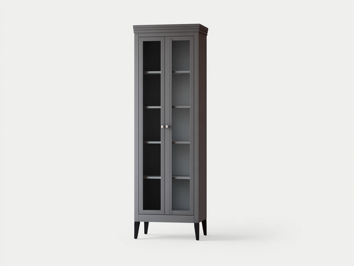Vitrinen Holz Glas 80x40x180 cm - Grau und Schwarz - schmale Standvitrine-Rivaraabode