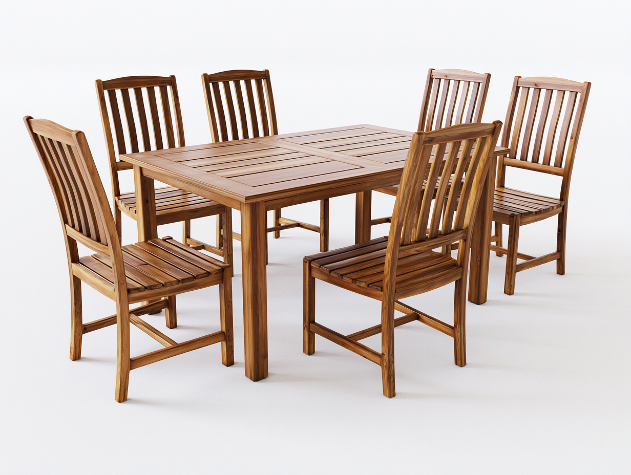 Garten Essgarnituren aus Holz 160 x 90 x 75 cm Naturholz für Garten klassisches 7-teiliges Design mit 6 Stühlen-Rivaraabode