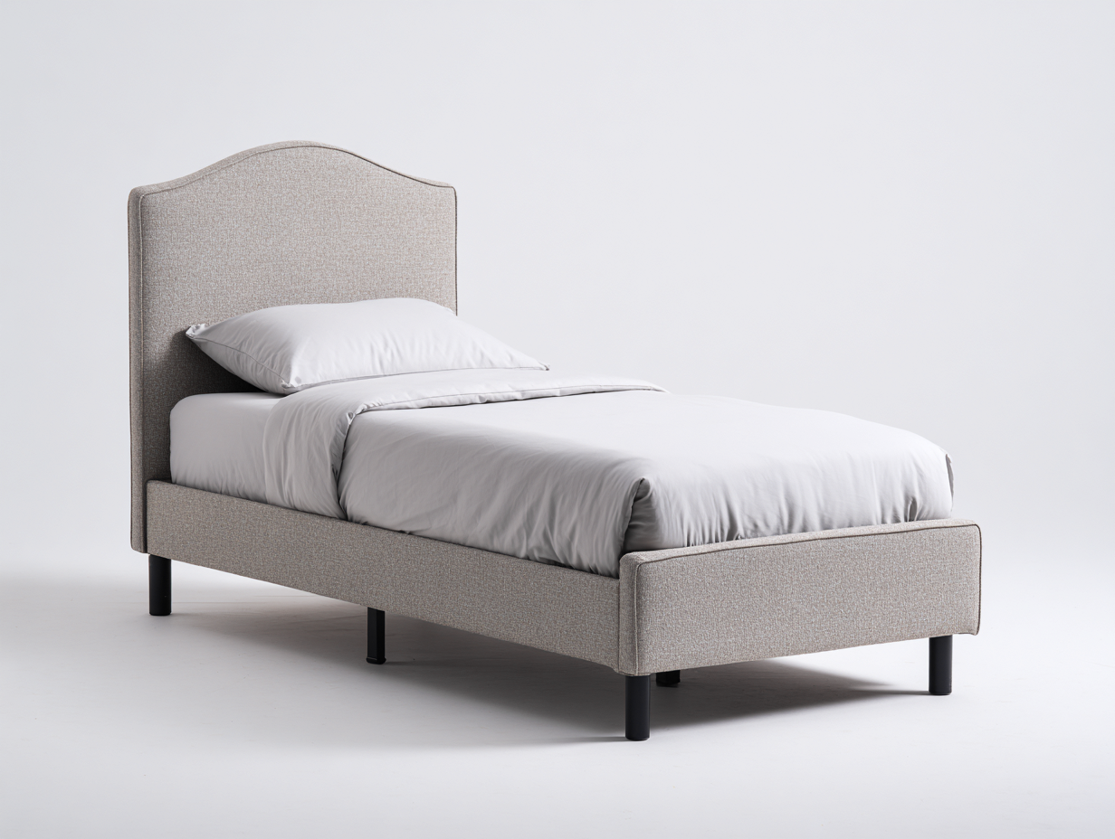 Einzelbett aus Stoff und Holzwerkstoff 206 x 100 x 112 cm Beige Schwarz für Schlafzimmer klassisches Design mit gepolstertem Bogenkopfteil-Rivaraabode