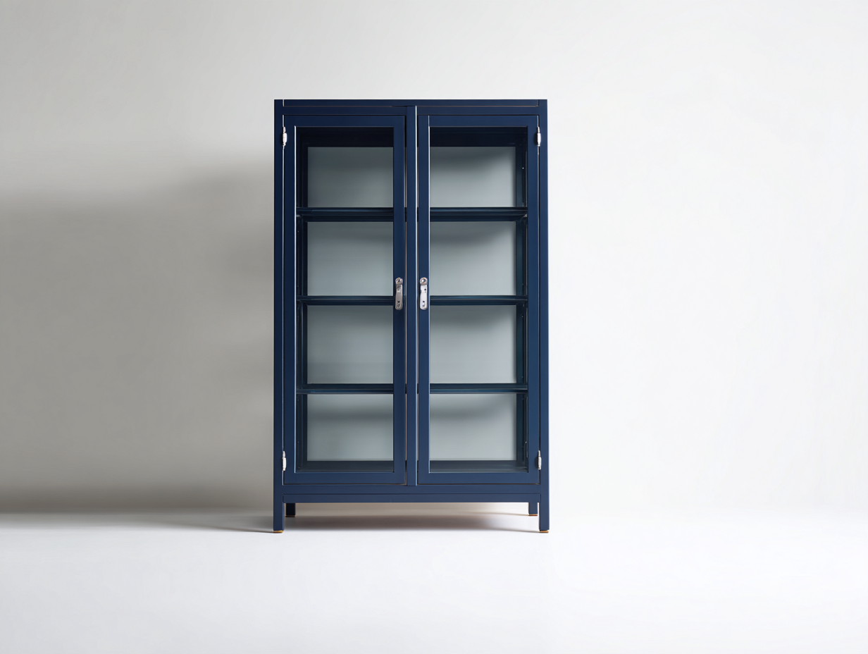 Vitrinen aus Metall und Glas 90x40x175 cm - Dunkelblau - Modernes Design mit 2 Glastüren für das Wohnzimmer-Rivaraabode