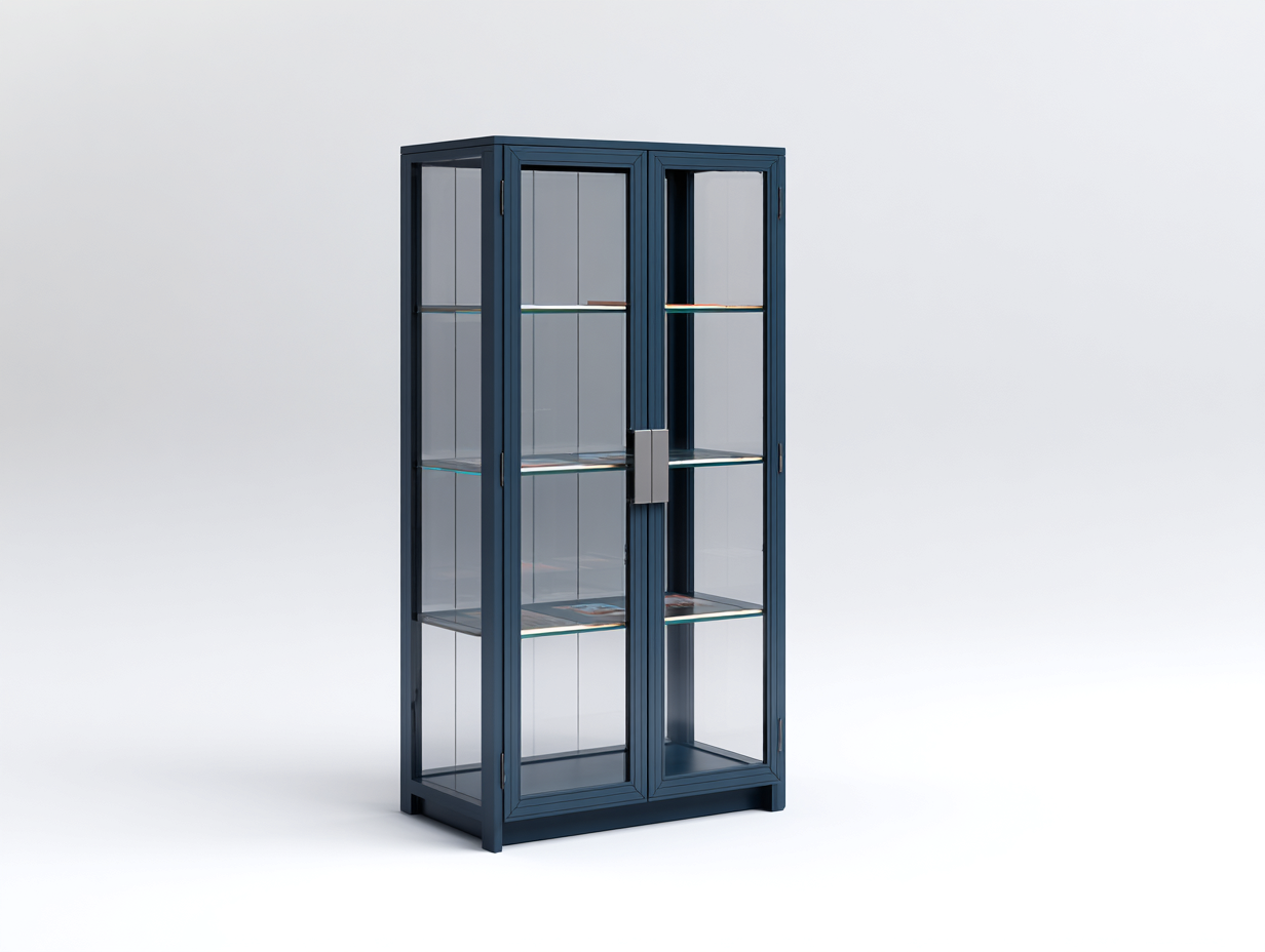Vitrinen aus Holzwerkstoff und Glas 88 x 38 x 172 cm Dunkelblau für Wohnzimmer modernes Design mit 2 Glastüren-Rivaraabode
