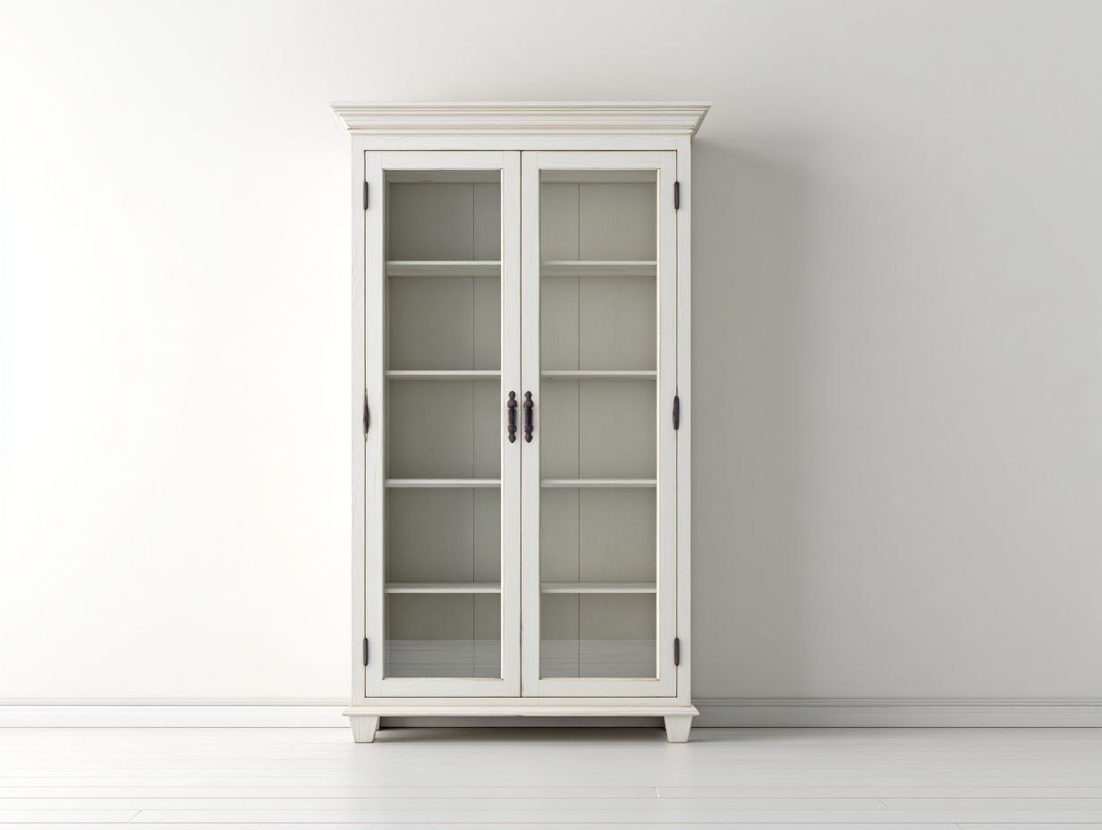 Vitrinen aus Holzwerkstoff und Glas 92 x 40 x 185 cm Antikweiß für Wohnzimmer klassisches Design mit 2 Glastüren-Rivaraabode