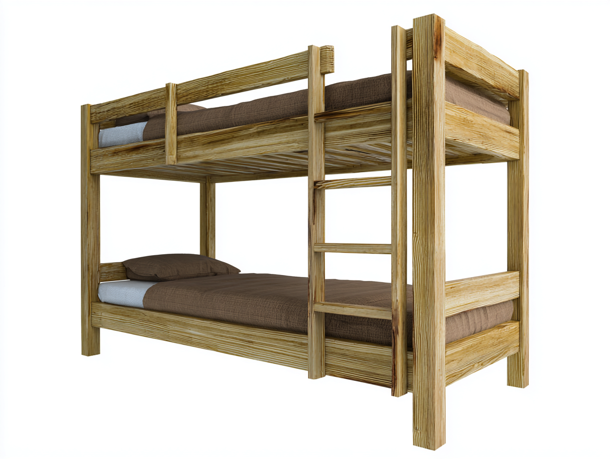 Etagenbetten aus Holz 210x105x180 cm - Naturbraun - Rustikales Design mit Leiter und Schutzgeländer für das Schlafzimmer-Rivaraabode