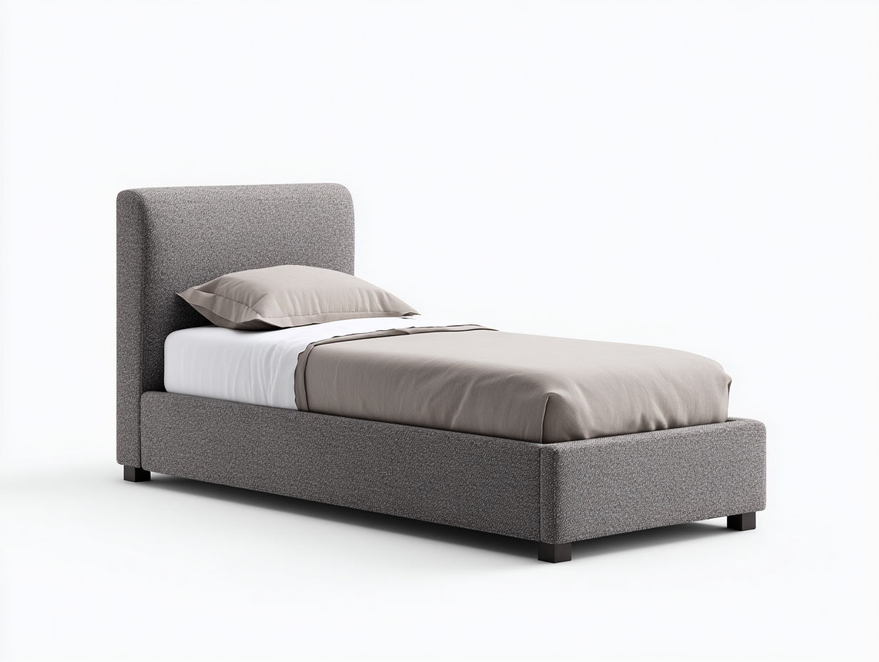 Einzelbett aus Stoff und Holzwerkstoff 206 x 99 x 108 cm Grau Schwarz für Schlafzimmer modernes Design mit gepolstertem Kopfteil-Rivaraabode
