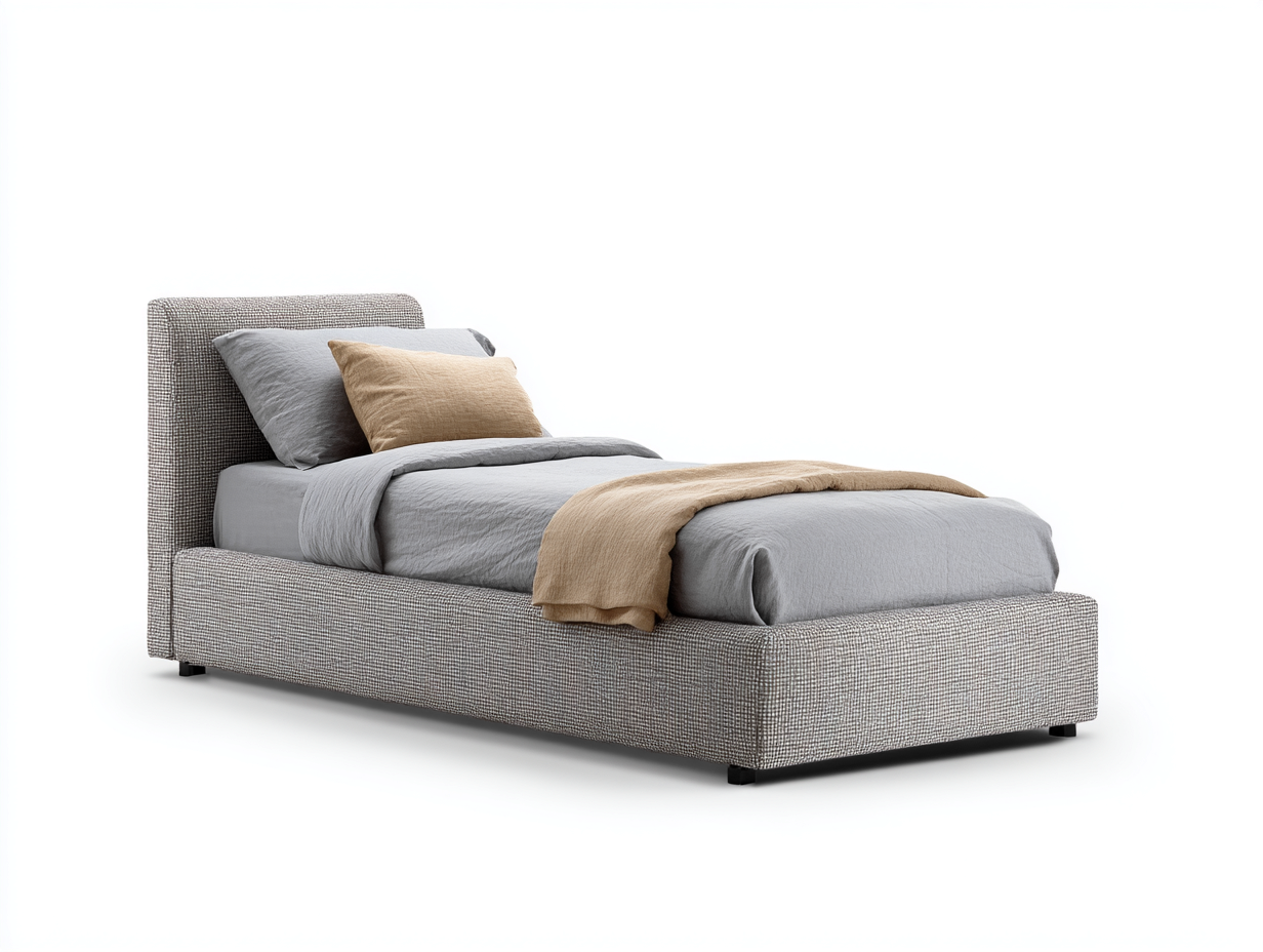 Einzelbett aus Holzwerkstoff und Stoff 210x110x100 cm - Hellgrau - Modernes Polsterdesign mit hohem Kopfteil für das Schlafzimmer-Rivaraabode
