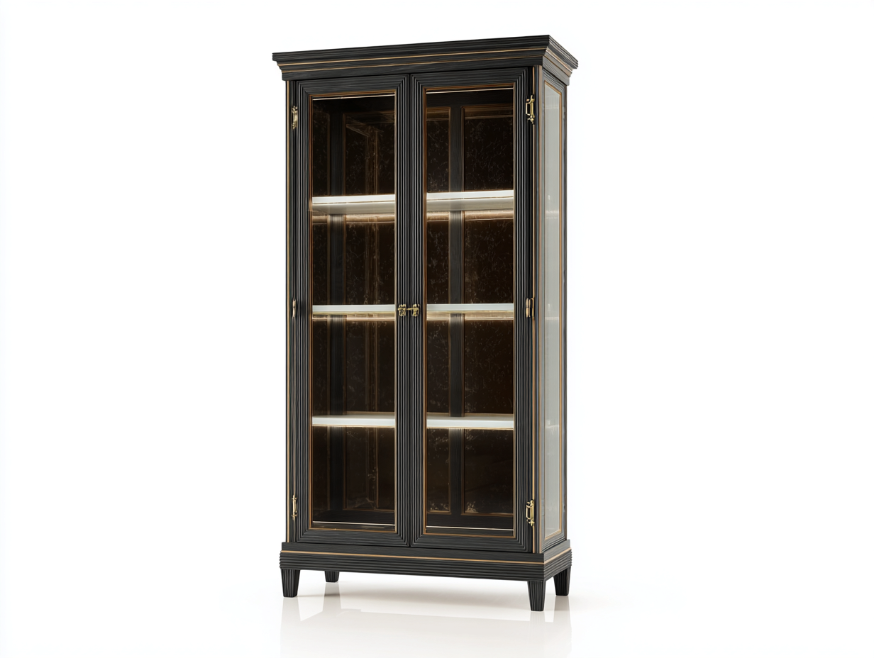Vitrinen aus Holzwerkstoff und Glas 100x45x200 cm - Schwarz-Gold - Klassisches Design mit 2 Glastüren und integrierter Beleuchtung für das Wohnzimmer-Rivaraabode