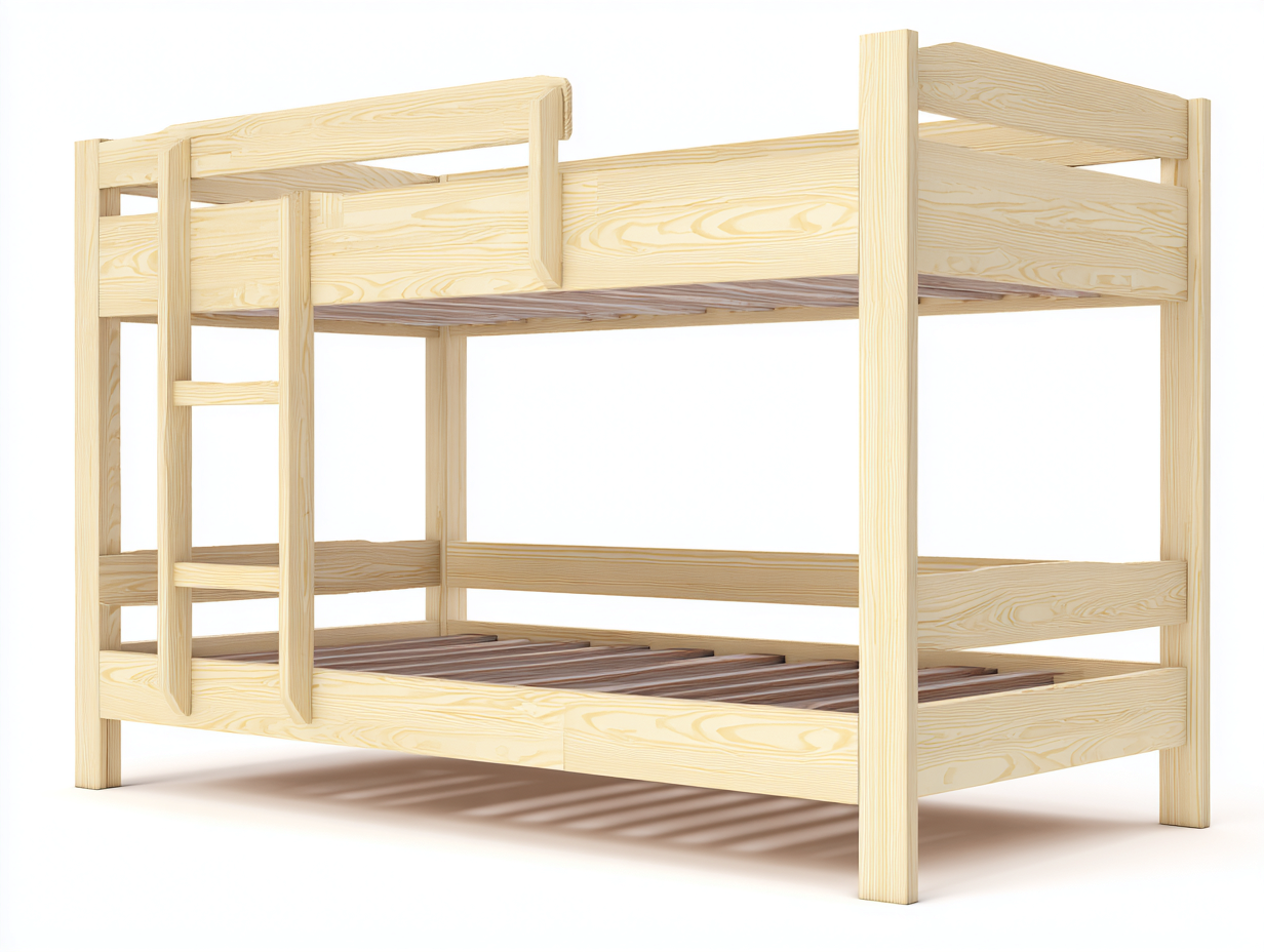 Etagenbetten Massivholz 200x100x160 cm - Naturholz - mit Leiter und Schutzumrandung-Rivaraabode