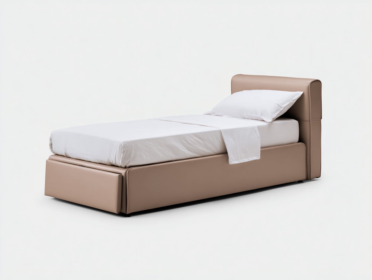 Einzelbett gepolstert in Kunstlederoptik 200 x 100 x 88 cm - Beige - mit gerundetem Kopfteil-Rivaraabode
