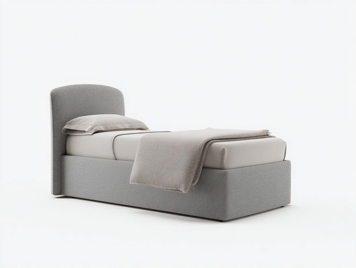 Einzelbett aus Stoff und Holzwerkstoff 205 x 98 x 105 cm Hellgrau für Schlafzimmer modernes Design mit gepolstertem Kopfteil-Rivaraabode