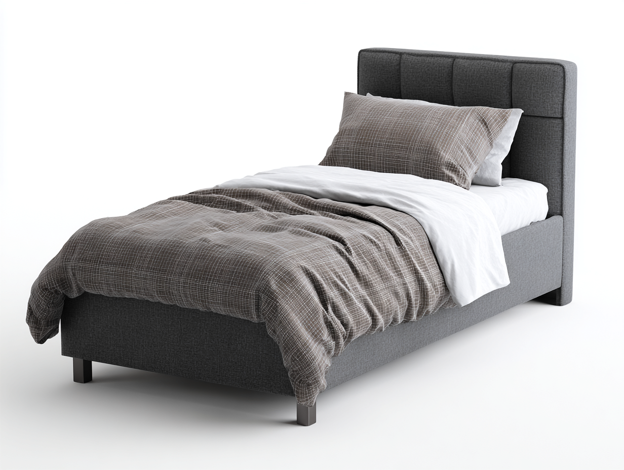 Einzelbett aus Stoff und Holzwerkstoff 208 x 100 x 110 cm Grau Schwarz für Schlafzimmer modernes Design mit gepolstertem Kopfteil-Rivaraabode
