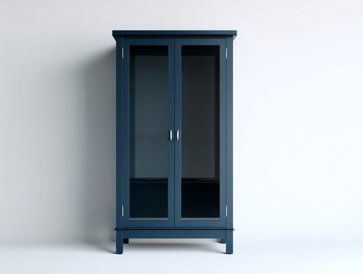 Vitrinen Schrank aus Holzwerkstoff und Glas 90x40x165 cm - Dunkelblau - klassischer Stauraum mit 2 Glastüren-Rivaraabode