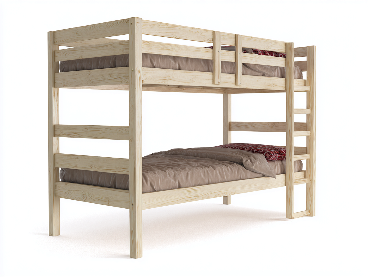 Etagenbetten Massivholz 200x100x170 cm - Naturholz - mit Leiter und Schutzumrandung-Rivaraabode