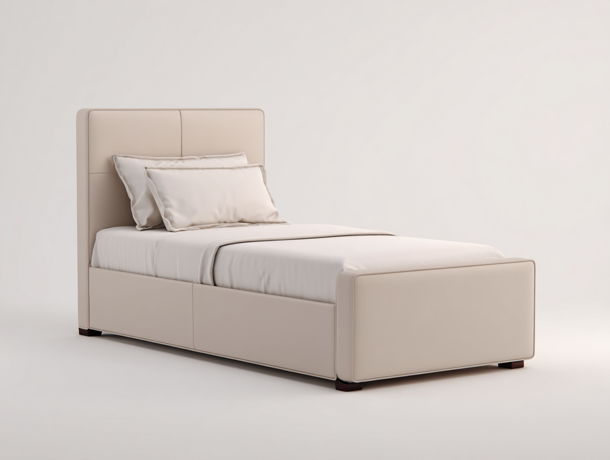 Einzelbett aus Holzwerkstoff und Bezug in Lederoptik 210x110x110 cm - Beige - Modernes Polsterdesign mit hohem Kopfteil für das Schlafzimmer-Rivaraabode