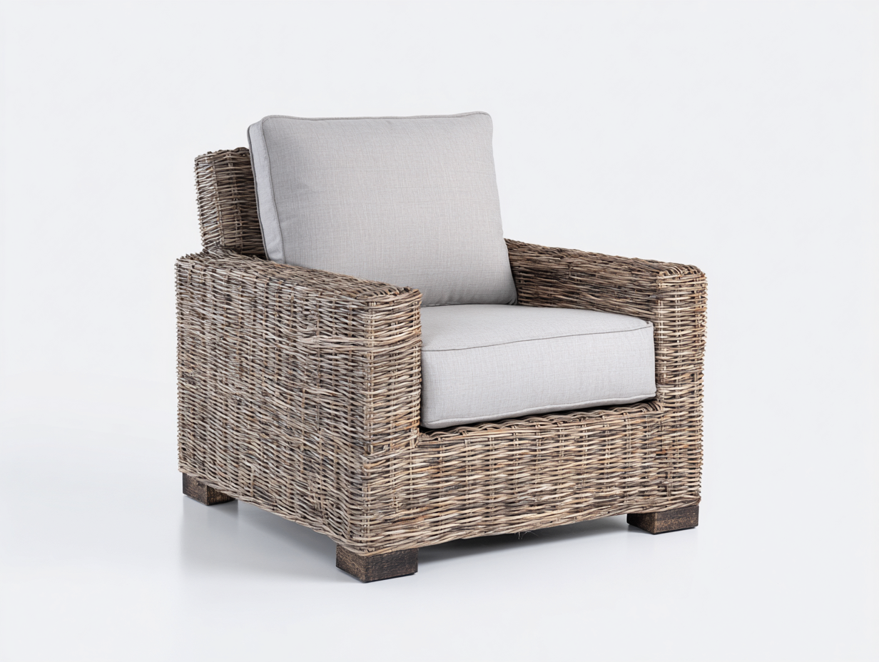 Polyrattan Gartensessel 95x90x78 cm - Natur und Hellgrau - Outdoor Loungesessel-Rivaraabode