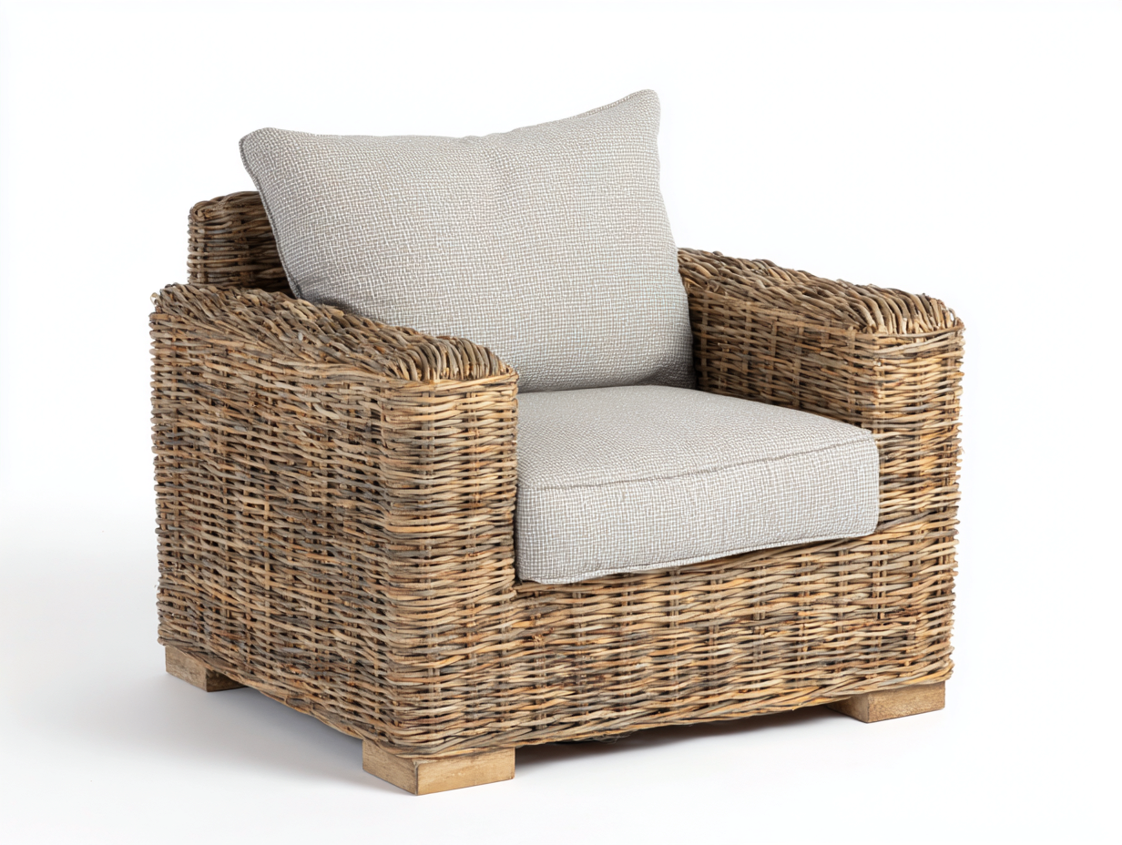 Polyrattan Gartensessel aus Geflecht 105x92x82 cm - Natur Hellgrau - breiter Loungesessel mit Armlehnen-Rivaraabode