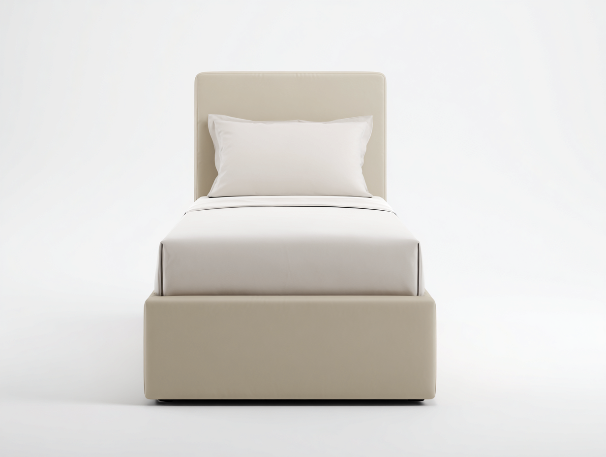 Einzelbett gepolstert in Kunstlederoptik 200 x 100 x 96 cm - Beige - mit hohem Kopfteil-Rivaraabode