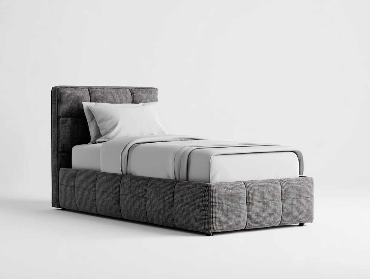 Einzelbett gepolstert mit Stoffbezug 210x105x105 cm - Grau - modernes Bettgestell mit hohem Kopfteil-Rivaraabode