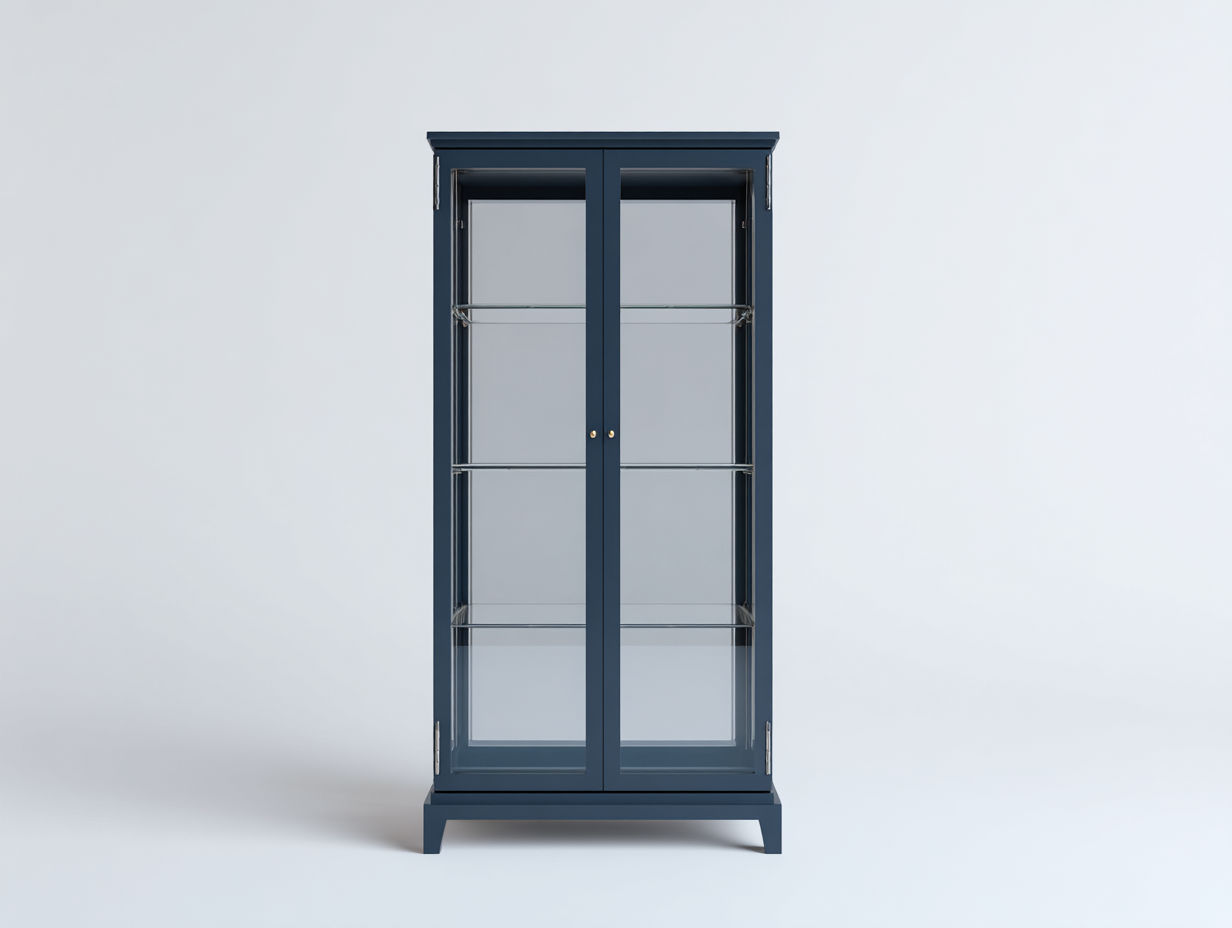 Vitrinen Schrank aus Holzwerkstoff und Glas 80 x 38 x 180 cm - Dunkelblau - mit 2 Glastüren-Rivaraabode