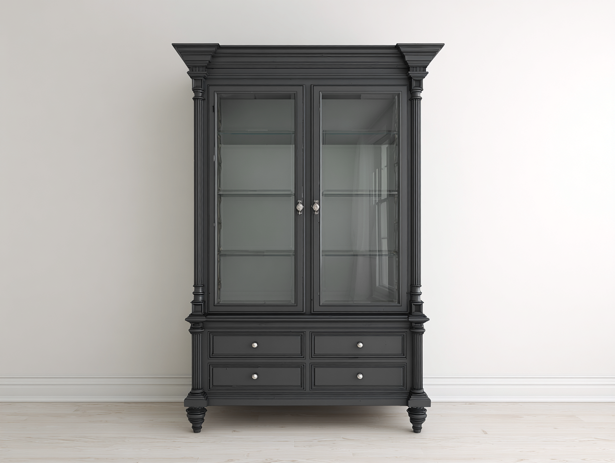 Vitrinen aus Massivholz mit 2 Glastüren und 4 Schubladen 120 x 48 x 210 cm - Anthrazit - Wohnzimmer und Esszimmer - Klassisches Design-Rivaraabode