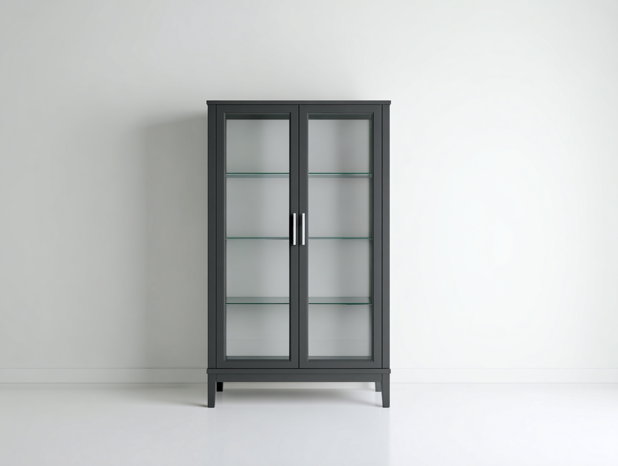 Vitrinen aus Holzwerkstoff und Glas 90 x 40 x 170 cm Dunkelgrau für Wohnzimmer modernes Design mit 2 Glastüren-Rivaraabode