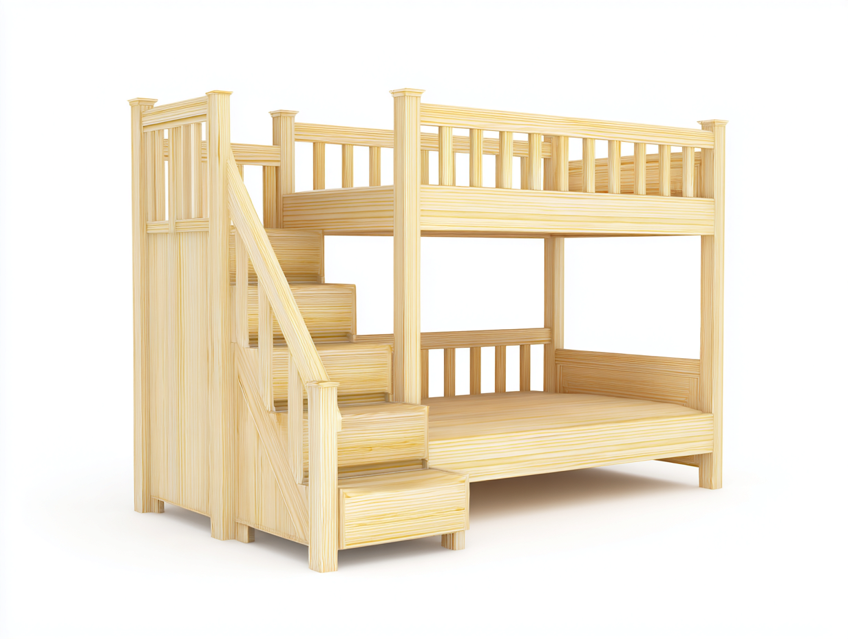 Etagenbetten aus Holz 245 x 105 x 180 cm - Naturholz - mit Treppe und Absturzsicherung-Rivaraabode