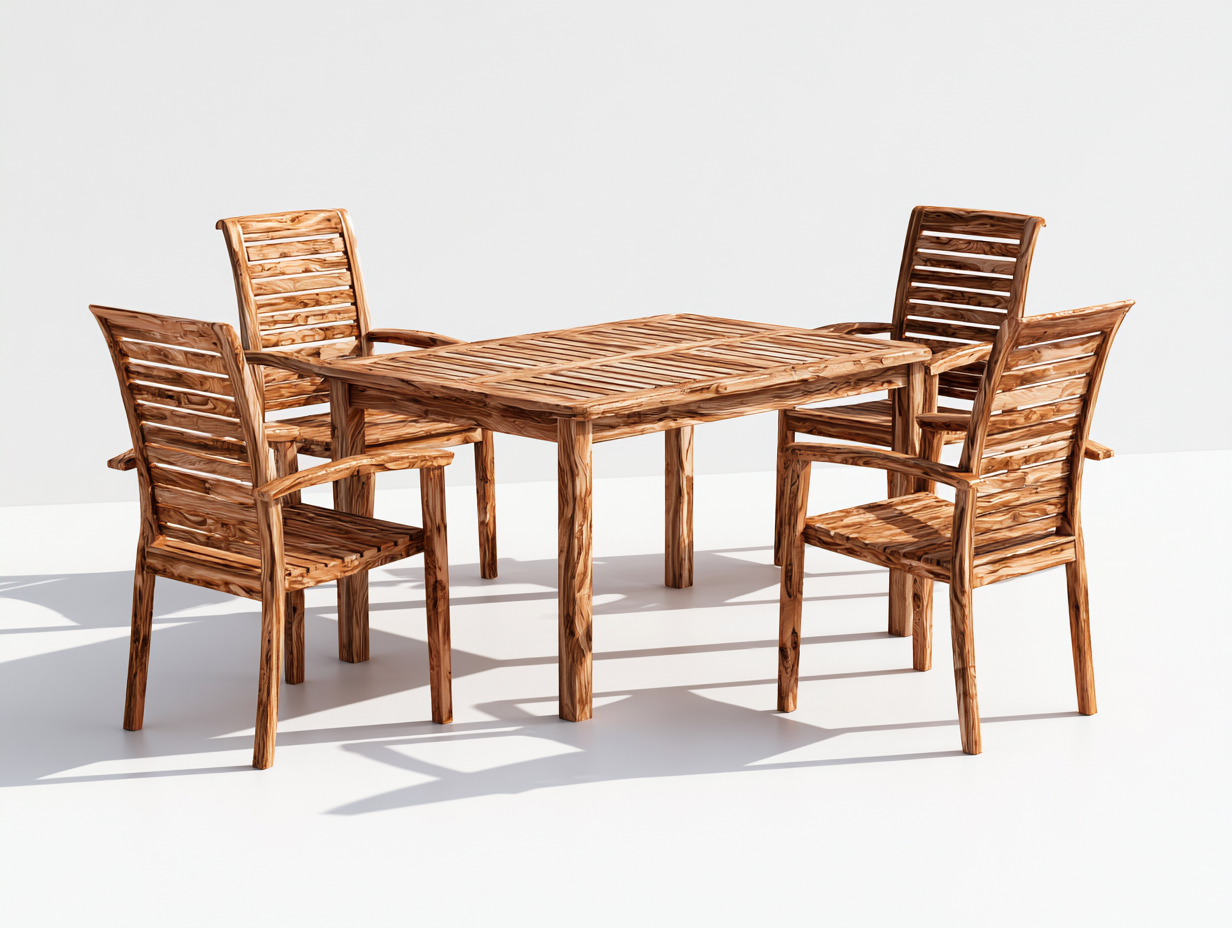 Garten Essgarnituren 5-teilig aus Holz - Naturbraun - Rustikales Latten-Design mit 4 Armlehnstühlen für den Außenbereich-Rivaraabode