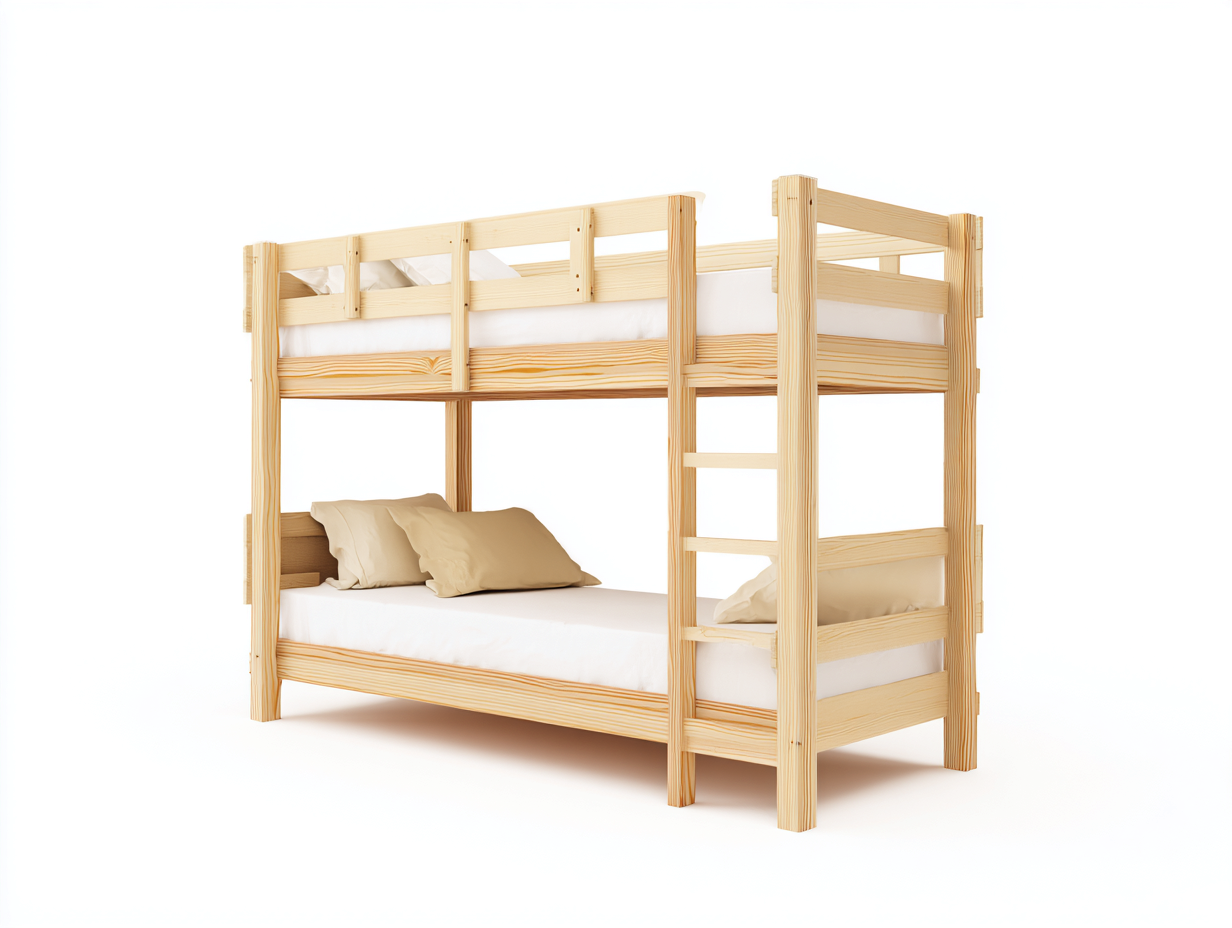 Etagenbetten aus Holz 210x105x180 cm - Natur - Modernes Design mit integrierter Leiter und Schutzgeländer für das Schlafzimmer-Rivaraabode