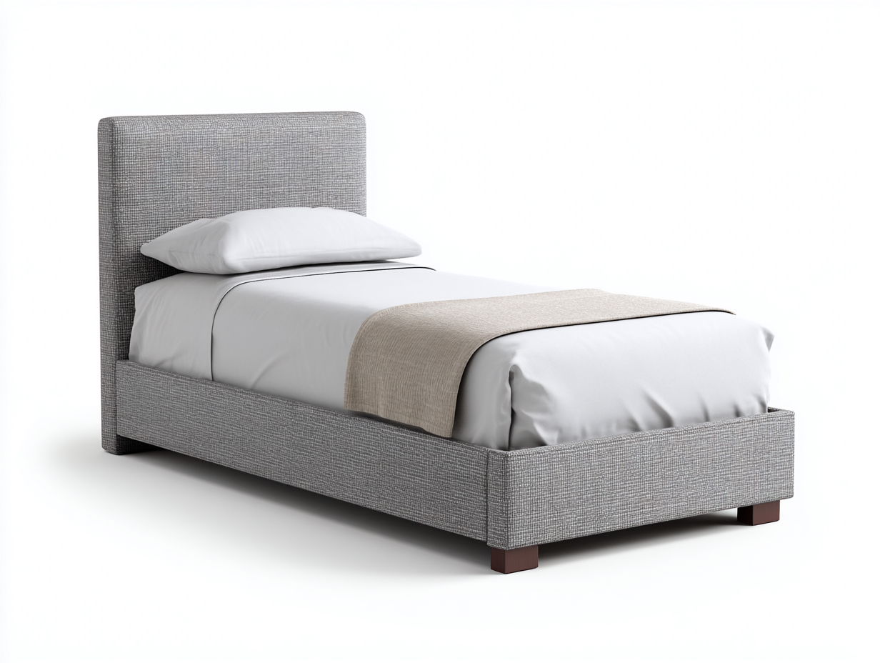 Einzelbett gepolstert mit Stoffbezug 205x103x105 cm - Grau Dunkelbraun - modernes Bettgestell mit hohem Kopfteil-Rivaraabode