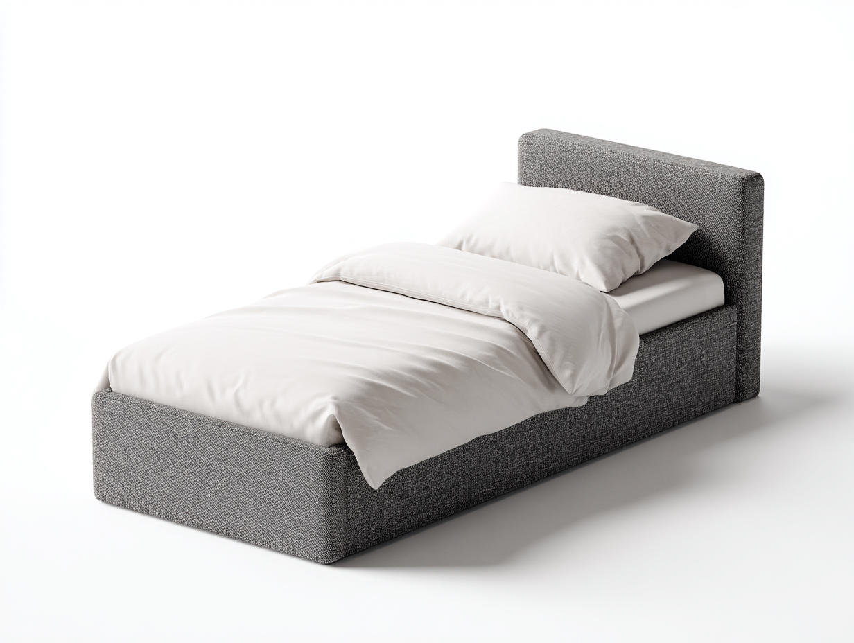 Einzelbett aus Holzwerkstoff und Stoff 210x110x100 cm - Grau - Modernes Polsterdesign mit hohem Kopfteil für das Schlafzimmer-Rivaraabode