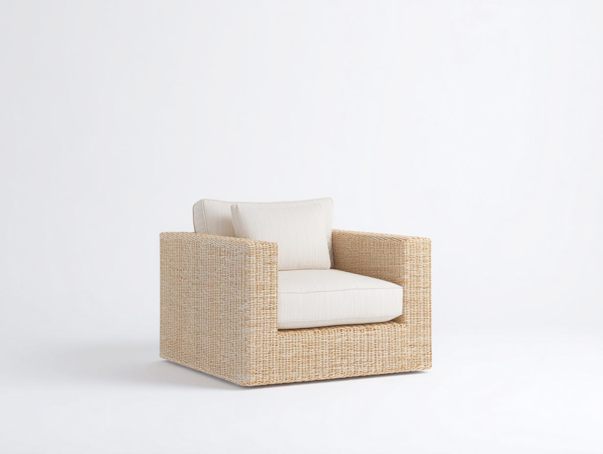 Polyrattan Gartensessel 95x90x75 cm - Natur und Creme - moderner Outdoor Sessel-Rivaraabode
