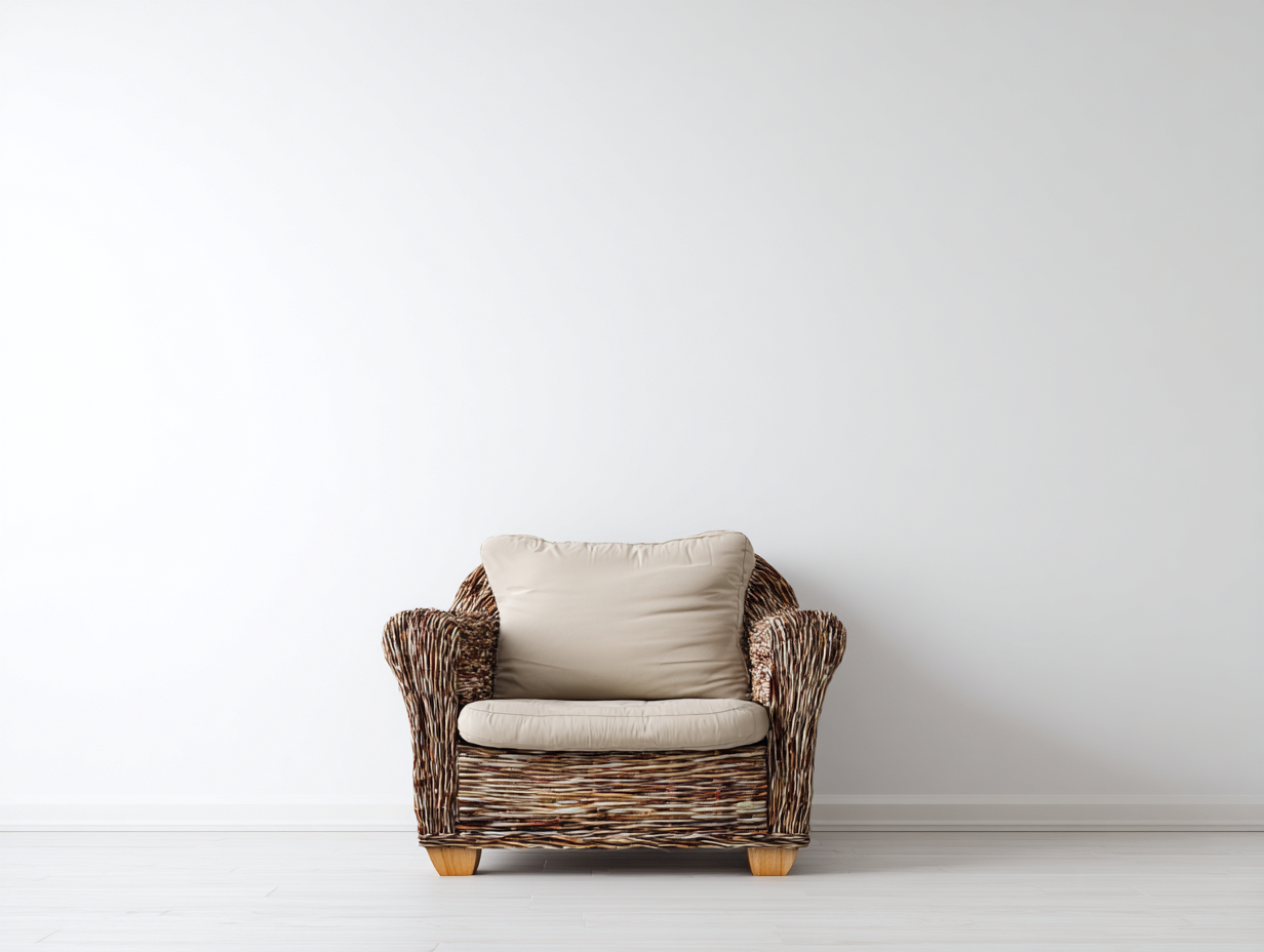 Polyrattan Gartensessel aus Holz Polyrattan und Stoff 90x85x88 cm - Braun-Beige - Klassisches Lounge-Design mit breiten Armlehnen für den Außenbereich-Rivaraabode