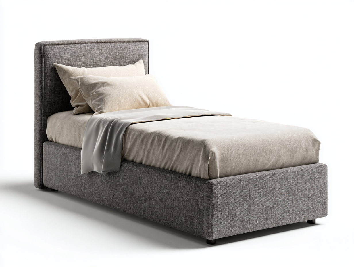 Einzelbett aus Holzwerkstoff und Stoff 210x110x105 cm - Grau - Modernes Polsterdesign mit hohem Kopfteil für das Schlafzimmer-Rivaraabode