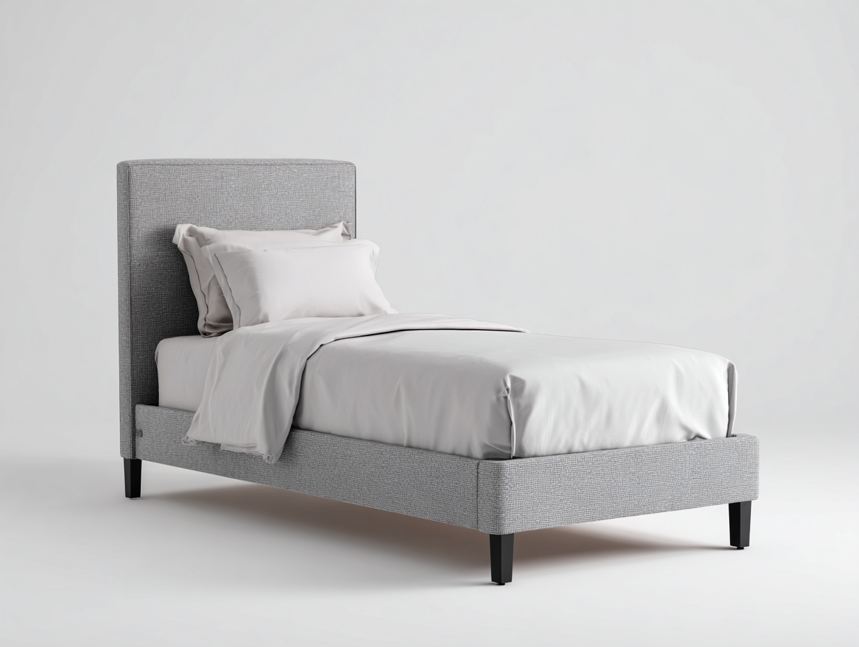 Einzelbett gepolstert mit Stoffbezug 205x103x105 cm - Hellgrau Schwarz - modernes Bettgestell mit hohem Kopfteil-Rivaraabode
