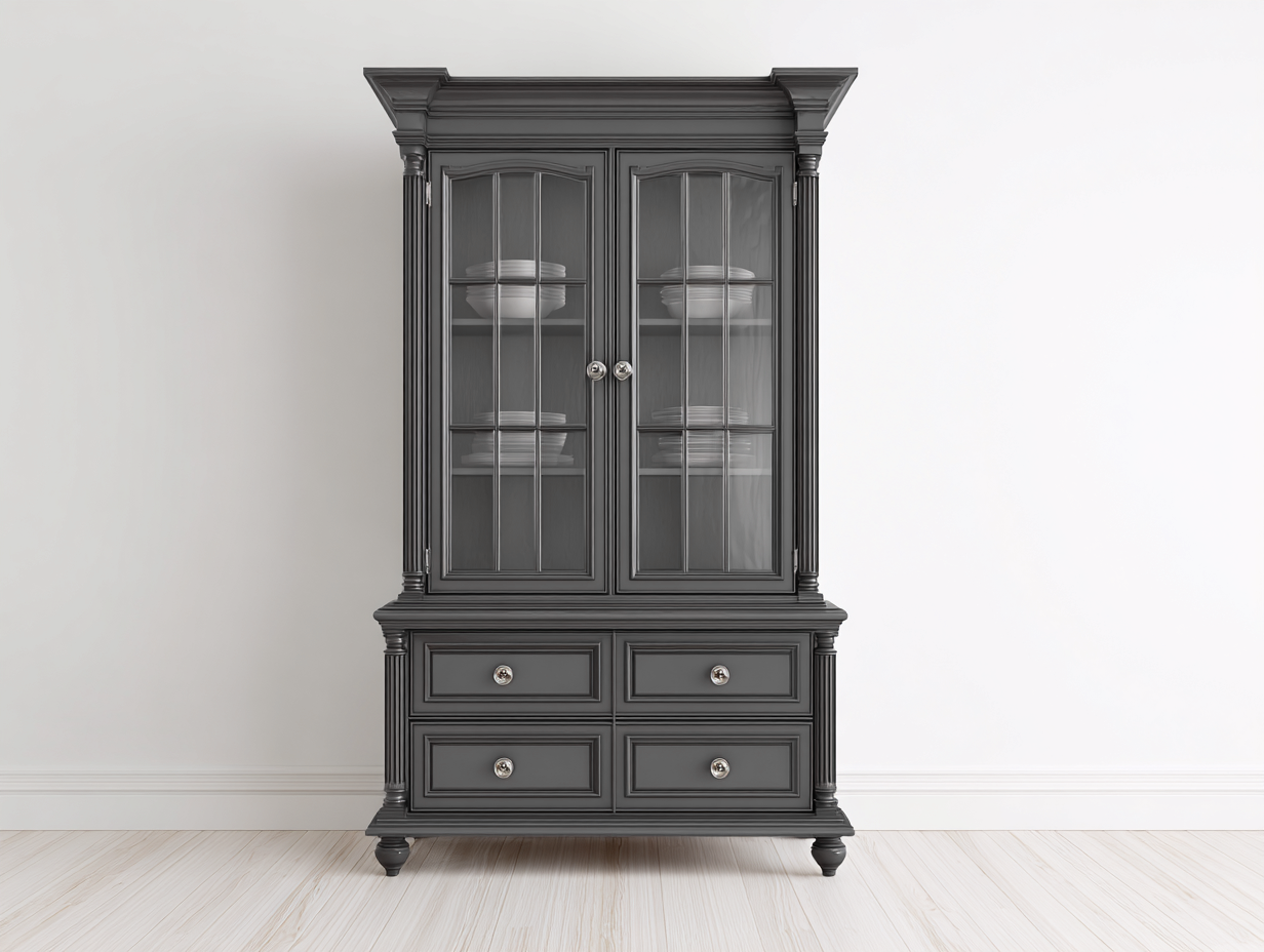 Vitrinen Holz Glas 120x45x190 cm - Dunkelgrau - klassischer Vitrinenschrank-Rivaraabode