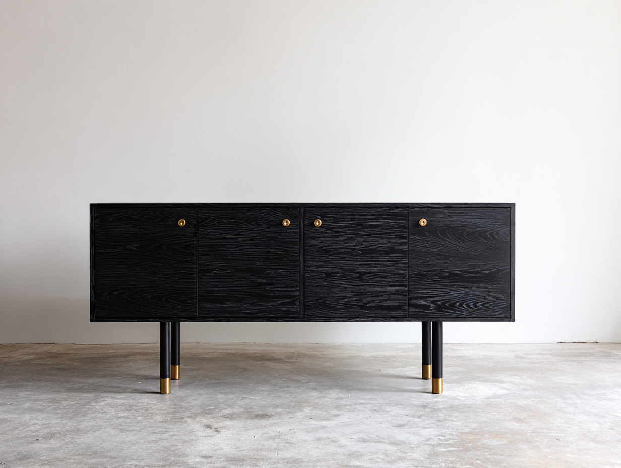 Dielenschränke Holzstruktur 180x42x76 cm - Schwarz Gold - 4 Türen-Sozoiohouse