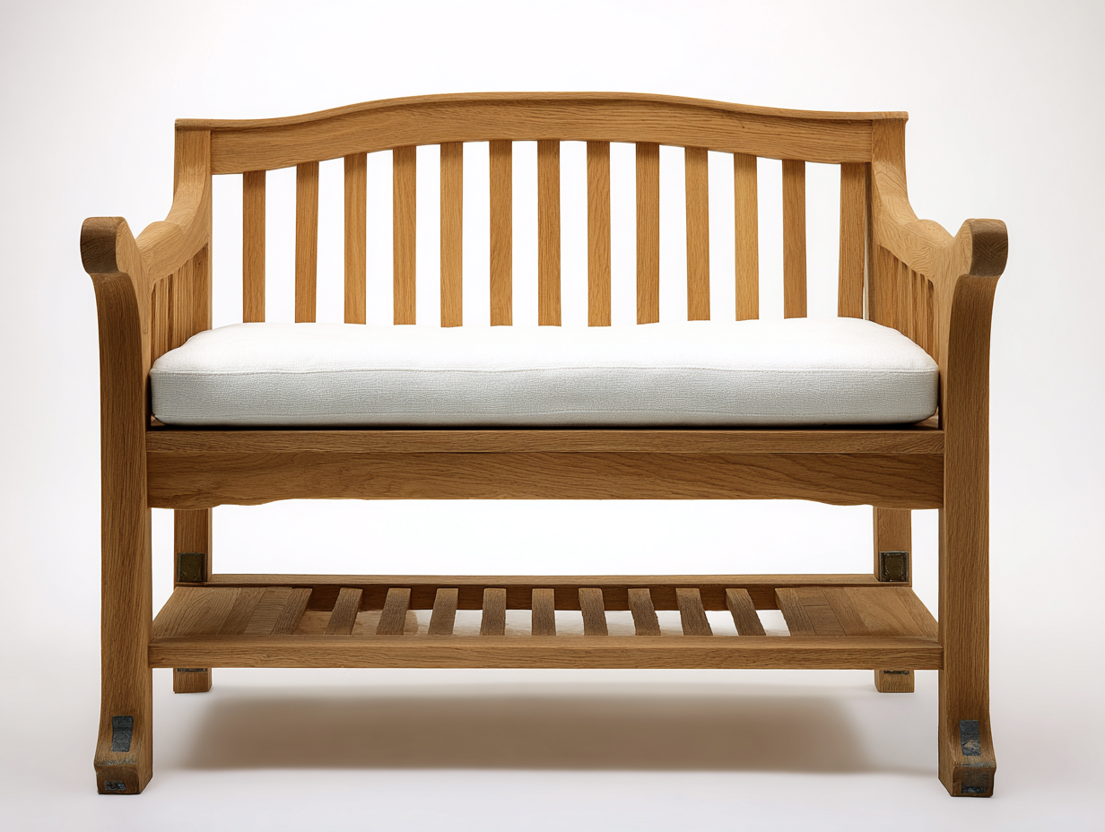 Gartenbank Holz Stoff 165x62x93 cm - Natur-Cremeweiß - klassische Bank mit Armlehnen und Ablage-Sozoiohouse