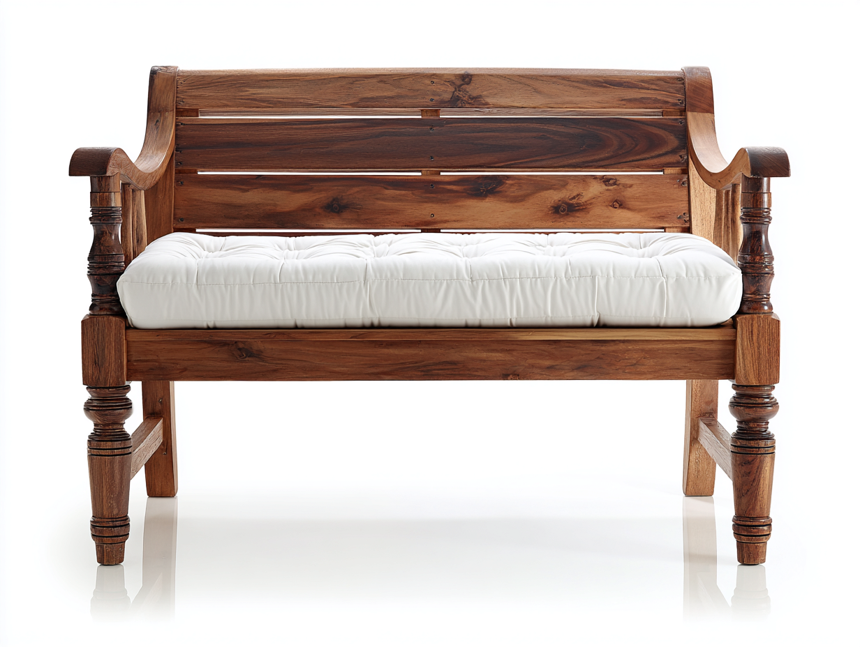 Gartenbank Holz 130x62x90 cm - Braun und Weiß - 2-Sitzer mit gepolsterter Sitzauflage im rustikalen Stil-Sozoiohouse
