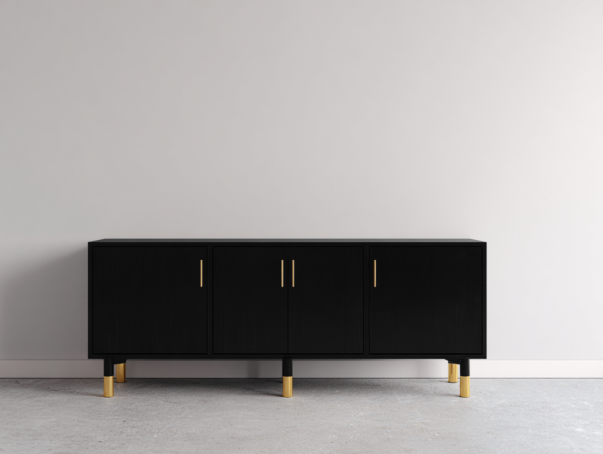 Dielenschränke Holzwerkstoff Schwarz 180x40x75 cm - 4 Schranktüren - goldfarbene Griffe-Sozoiohouse