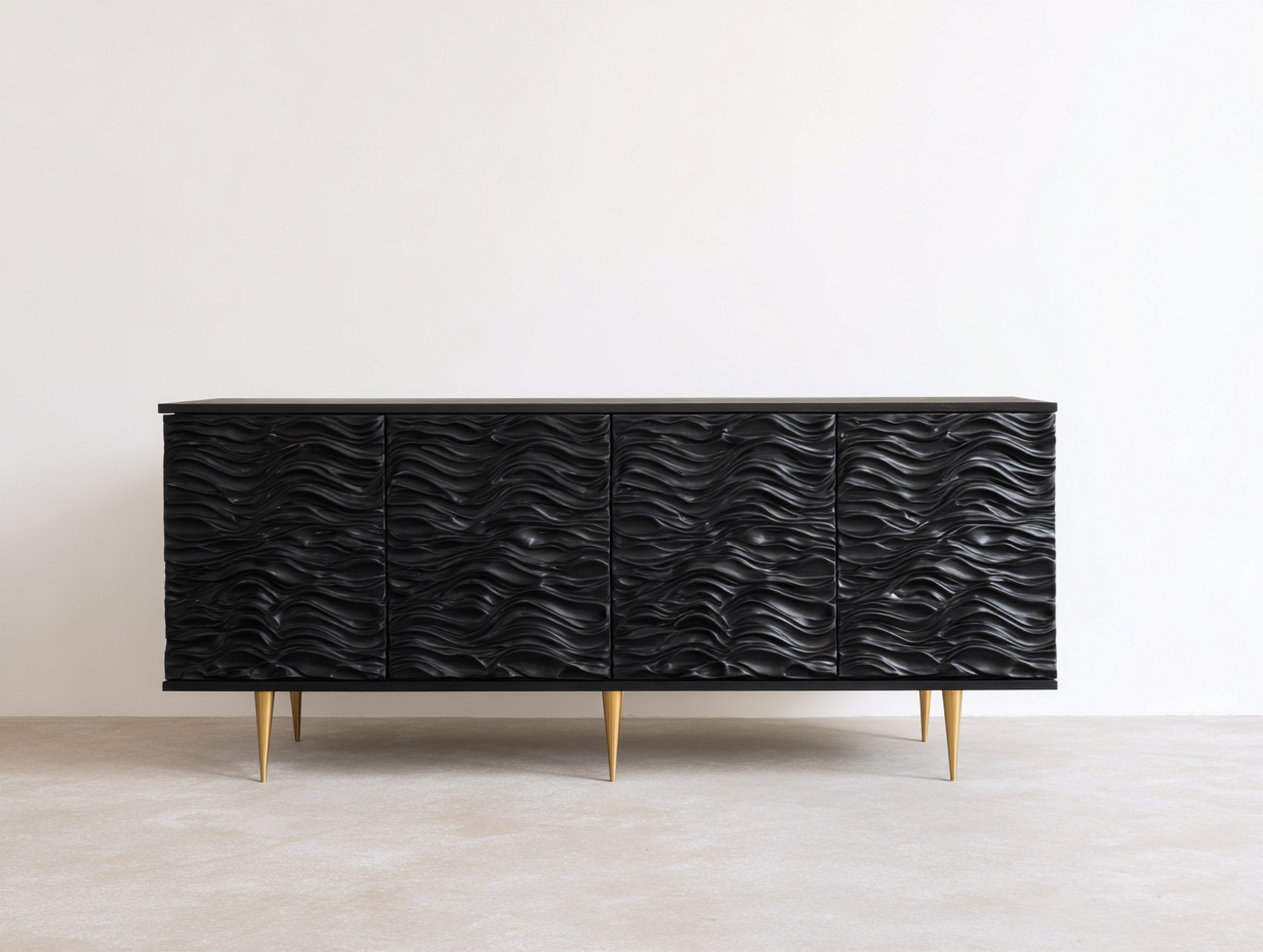 Dielenschränke Holzwerkstoff Schwarz 180x40x78 cm - 4 Schranktüren - Wellenstruktur-Sozoiohouse