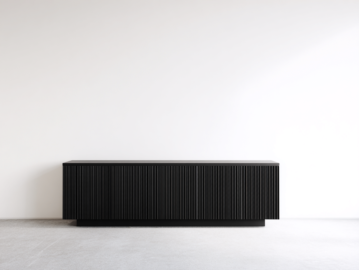 Dielenschränke Lamellenfront 180x42x58 cm - Schwarz - griffloser Stauraumschrank-Sozoiohouse